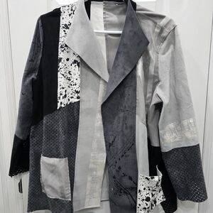 Women's Patchwork Leather Jacket - Black and Gray
